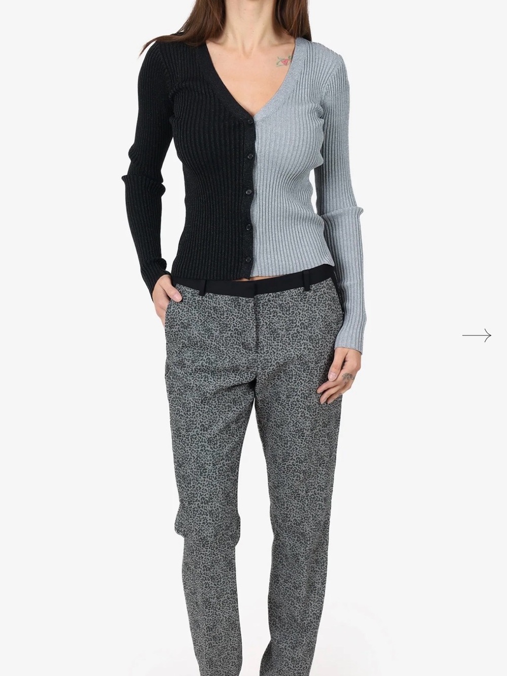 The Kooples Black and Grey Wool Micro-Print Leopard Slim Chinos